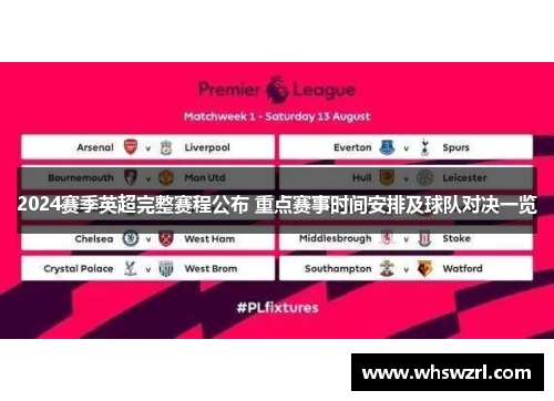 2024赛季英超完整赛程公布 重点赛事时间安排及球队对决一览